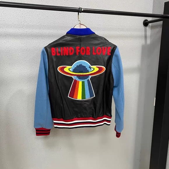 ❣️restock steal Gucci Black and Blue Varsity Jacket with Letter Patch - Picture 2 of 5